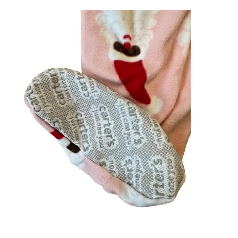 Carter’s Girls 2T  Fleece Footed Pajamas Full Zipper Santa Christmas Jammies